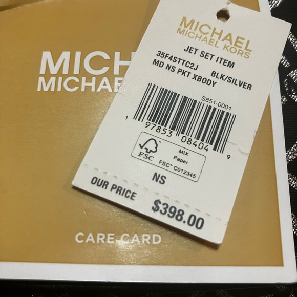 Michael Kors NWT Jet Set black and silver crossbody with guitar strap - Picture 2 of 13